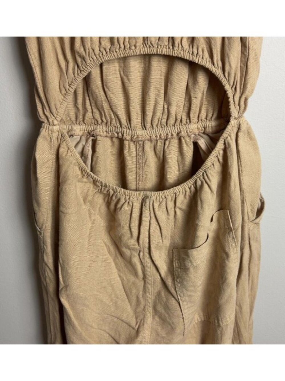 Universal Thread Tan Linen Blend Cutout Back Jumpsuit Size Medium Pockets Womens - Picture 4 of 8